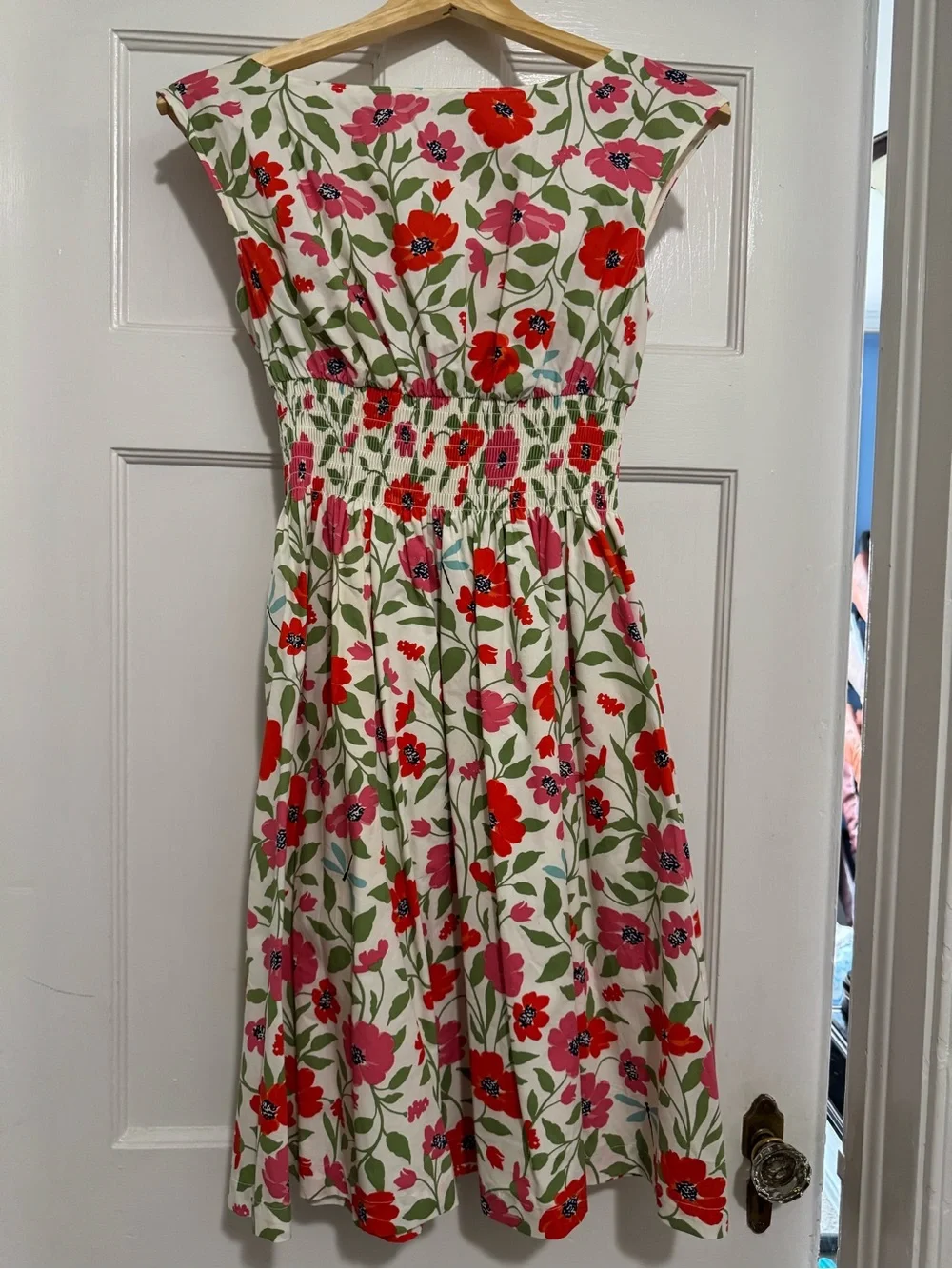 Kate Spade Floral Cotton Dress in White with Pink & Red Blooms